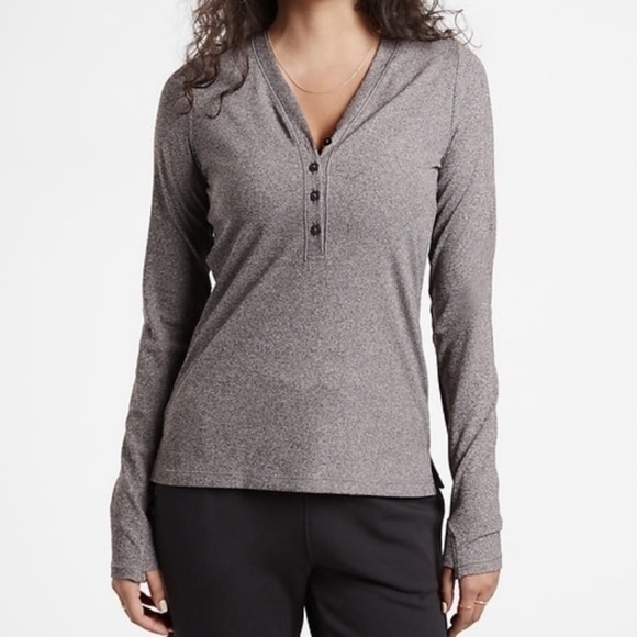 Athleta Tops - Athleta Untempo Ribbed Henley - Gray - Size Large - Like New